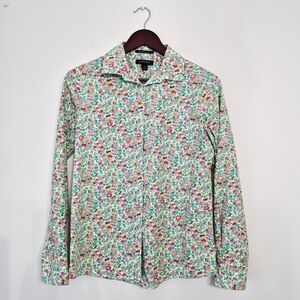 Lands' End Floral Button Down Shirt - Pink and Green